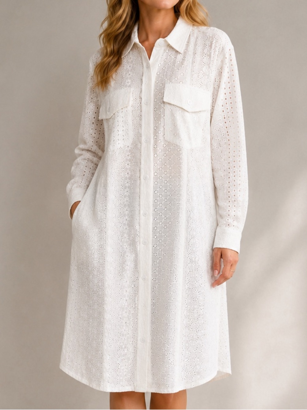 Blank NYC Eyelet Shirt Dress Women’s Small White Cotton
